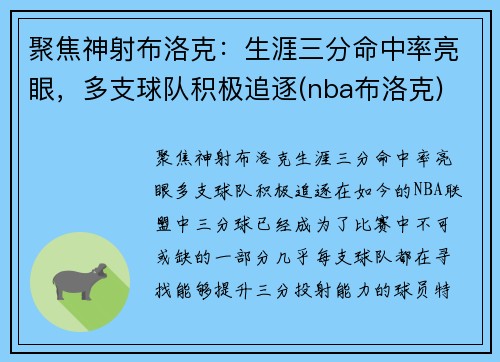 聚焦神射布洛克：生涯三分命中率亮眼，多支球队积极追逐(nba布洛克)