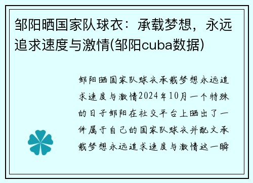 邹阳晒国家队球衣：承载梦想，永远追求速度与激情(邹阳cuba数据)